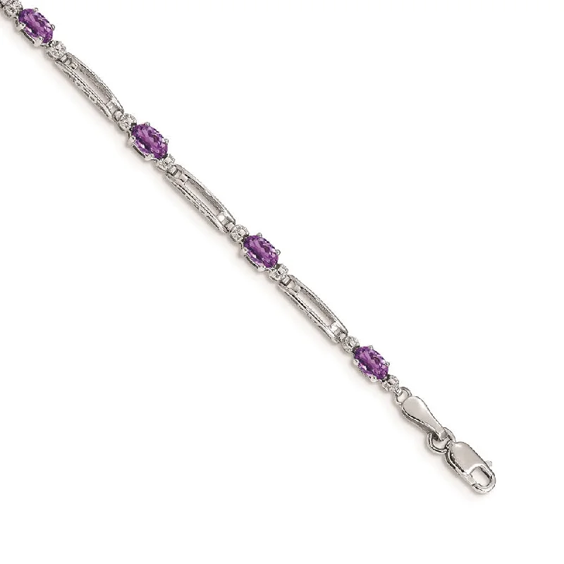 Women’s luxurious bangles-14k White Gold Diamond and Amethyst Bracelet-WBC-BM4492-AM-001-WA