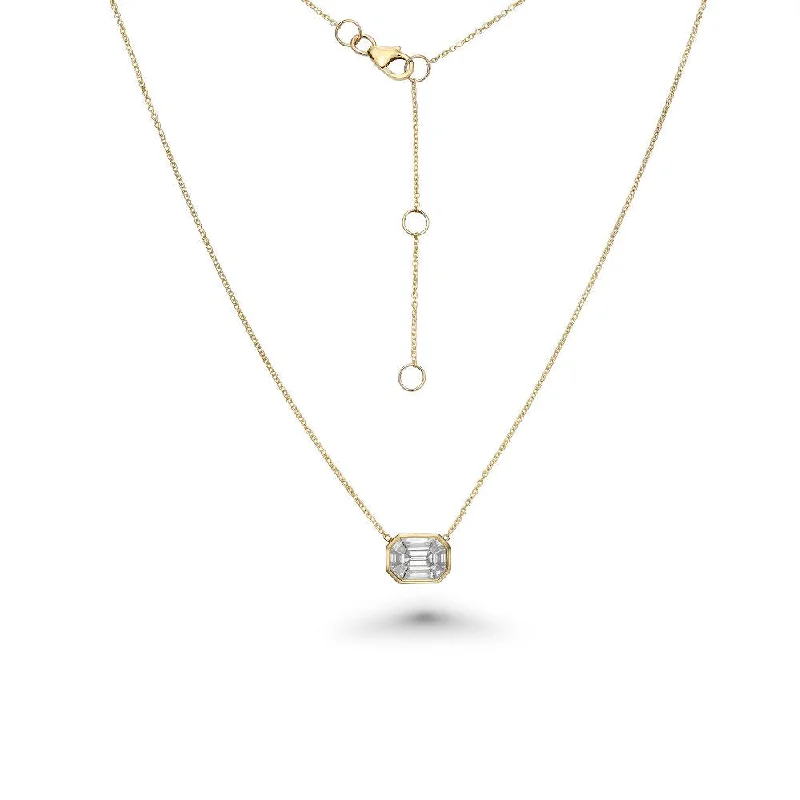 Women’s bold chain necklaces-Horizontal Illusion Rectangular Shape Diamond Necklace (0.50 ct.) Bezel Set in 14K Gold