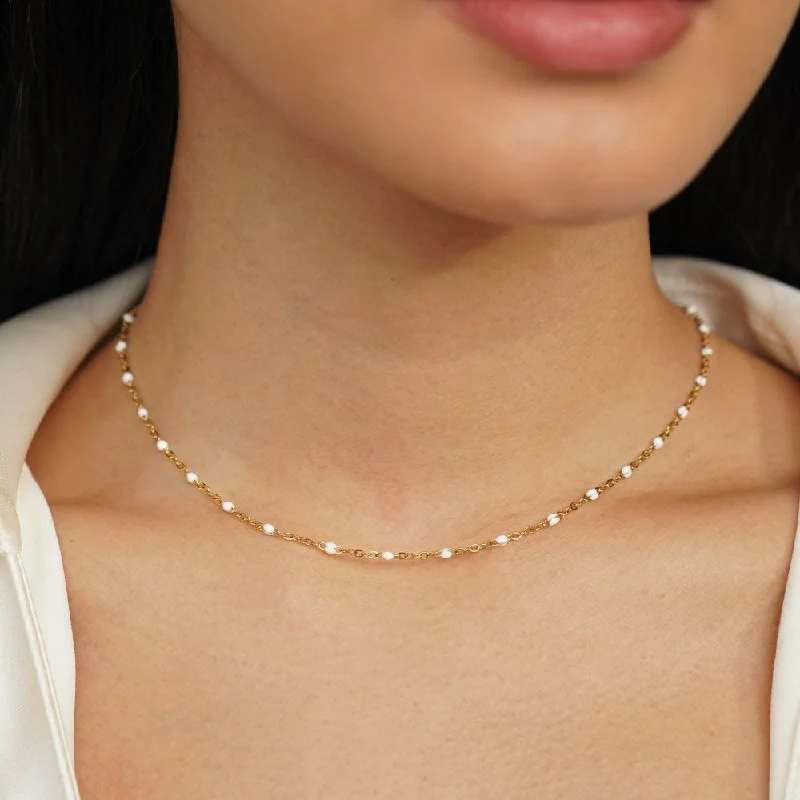 Women’s rose gold chain necklaces-Mila White Bead Necklace