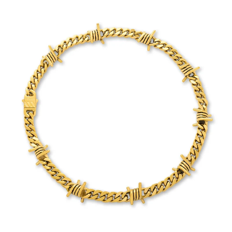 Women’s birthstone necklaces-9mm Barbed Wire Cuban Chain (Gold)