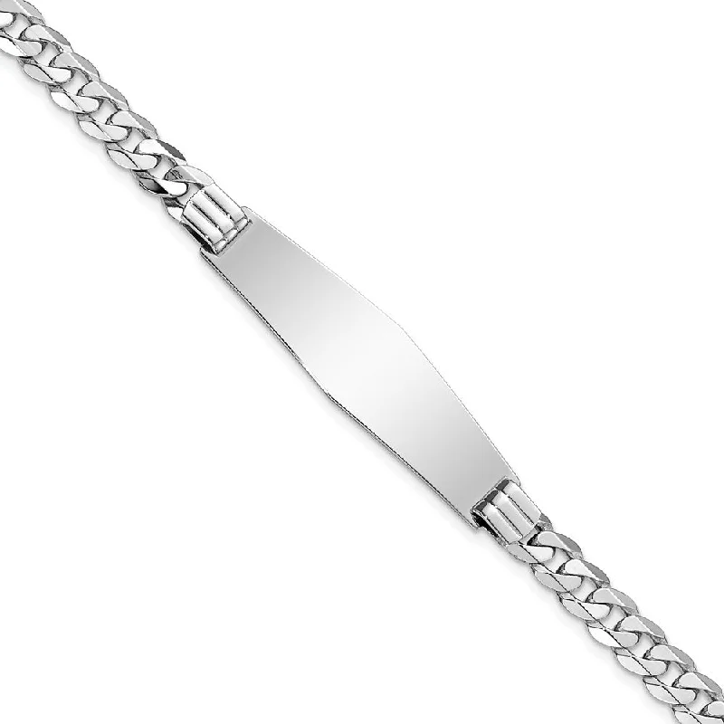 Women’s silver bangles-14k WG Flat Curb Link Soft Diamond Shape ID Bracelet-WBC-LID64CW-8