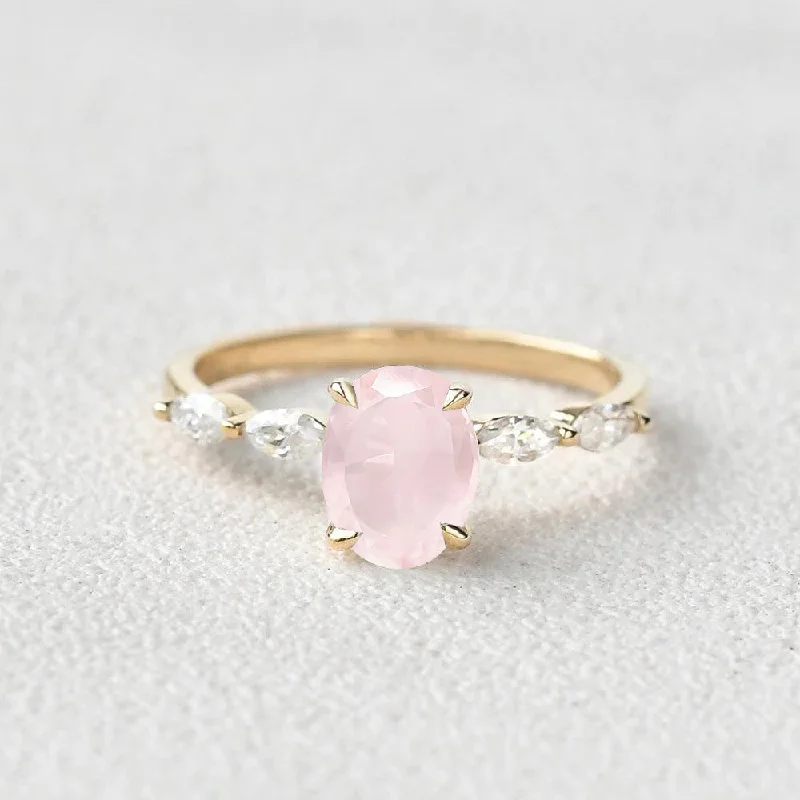 Women’s stacking rings-1.5ct Oval Rose Quartz Vintage Solitaire Ring