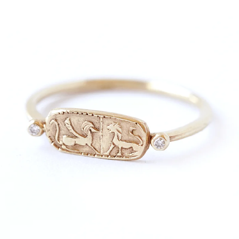 Women’s romantic promise rings-Signet Ring Women - Gold Lions Ring