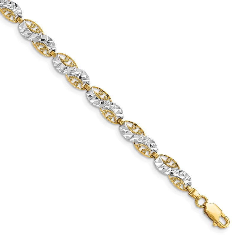 Women’s friendship bracelets-14K w/ Rhodium D/C Filigree Link Bracelet-WBC-FB1860-7.5