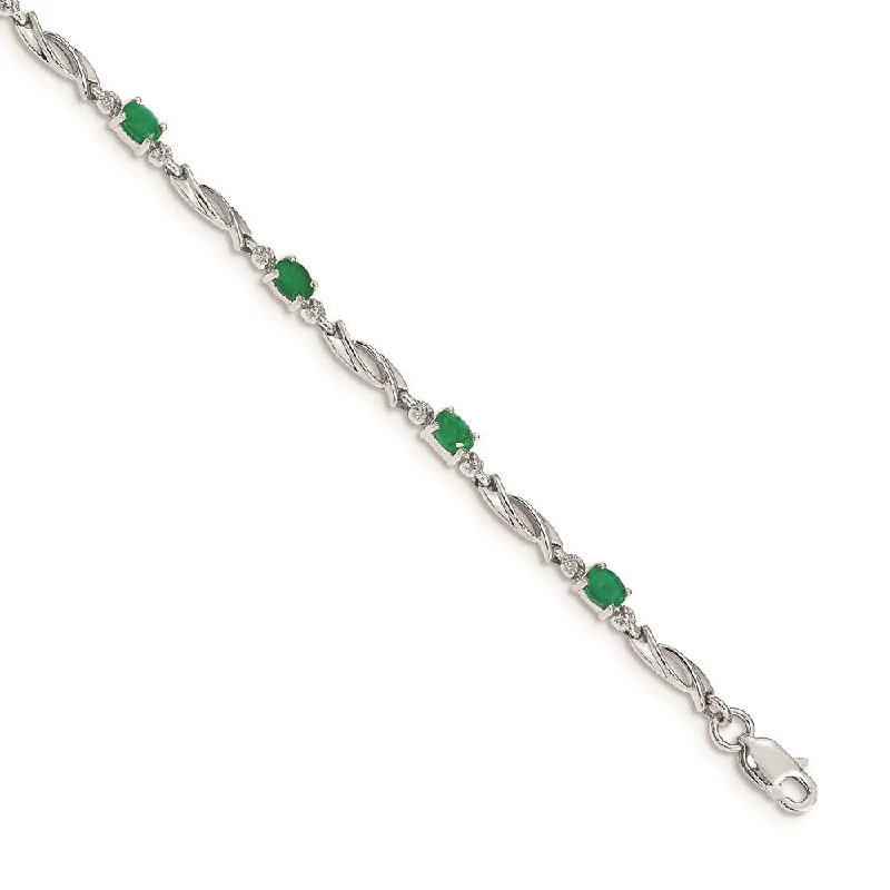 Women’s crystal bangle jewelry-14k White Gold Diamond and Emerald Bracelet-WBC-BM4476-EM-001-WA