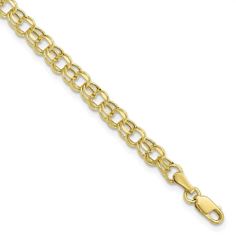 Women’s elegant bracelets-10k Yellow Gold 4.5mm Hollow Diamond-cut Double Link Charm Bracelet, 7"