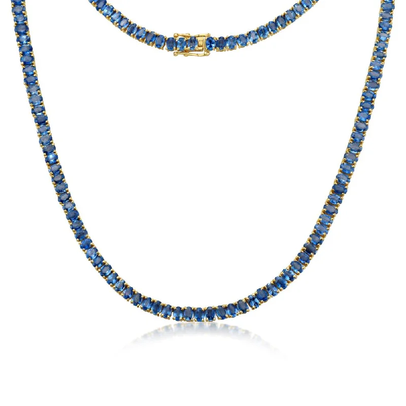 Women’s infinity pendant necklaces-Oval Shape Blue Sapphire Tennis Necklace (29.20 ct.) 4-Prongs in 18K Gold