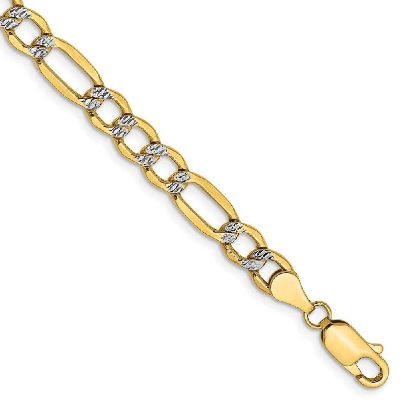 Women’s retro bracelets-14k Yellow Semi-solid with Rhodium Pave‚ Figaro Chain Bracelet, 9" (W-5.25mm)