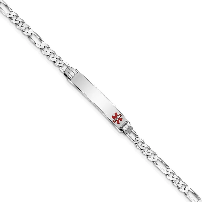 Women’s fashion bracelets-14k White Gold 5.5mm Medical Red Enamel Figaro Link ID Bracelet, 7"