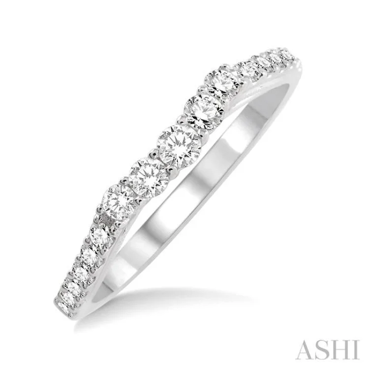 Women’s trendy engagement rings-3/8 Ctw Round Cut Diamond Wedding Band in 14K White Gold