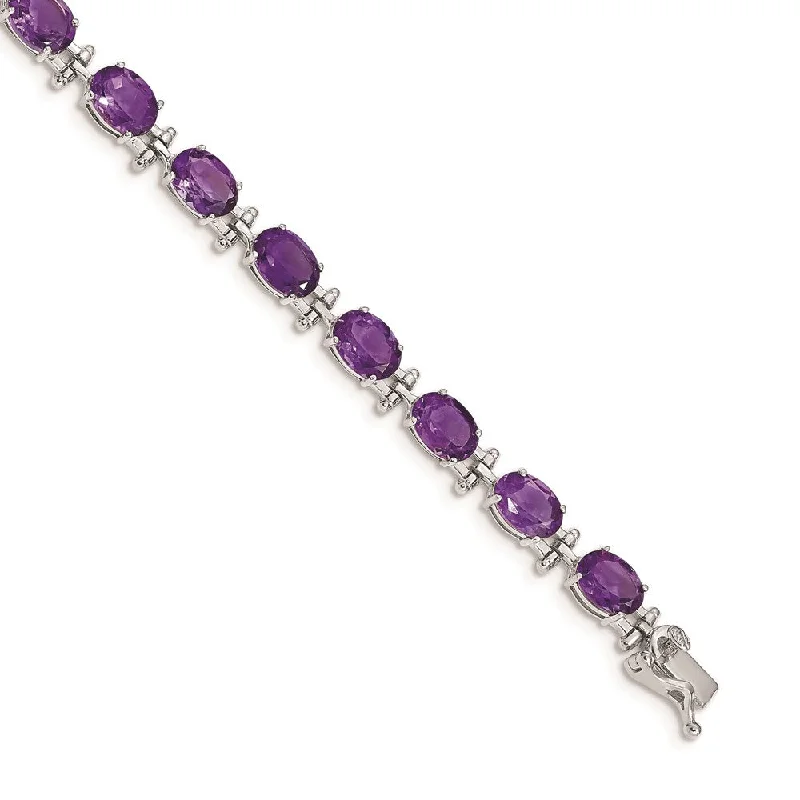 Women’s silver bangles-14k White Gold Amethyst Bracelet-WBC-BM4501-AM-W