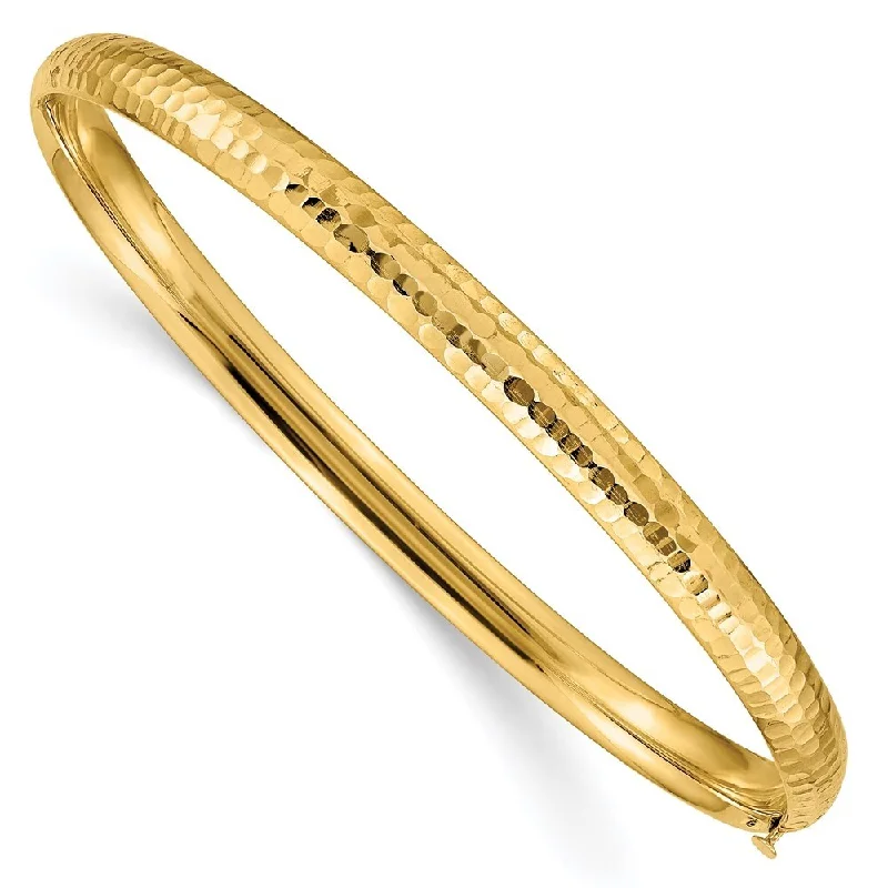 Women’s personalized bangles-14k Yellow Gold 3/16 4.75mm Fancy Hammered Hinged Bangle Bracelet Bracelet, 7"