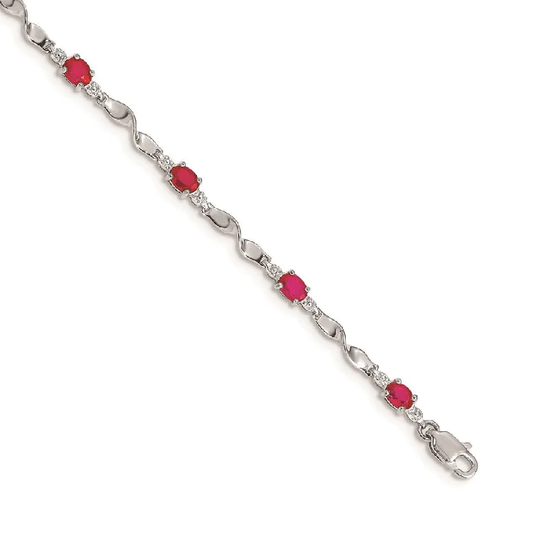 Women’s pearl bangles-14k White Gold Diamond and Composite Ruby Bracelet-WBC-BM4475-RU-001-WA