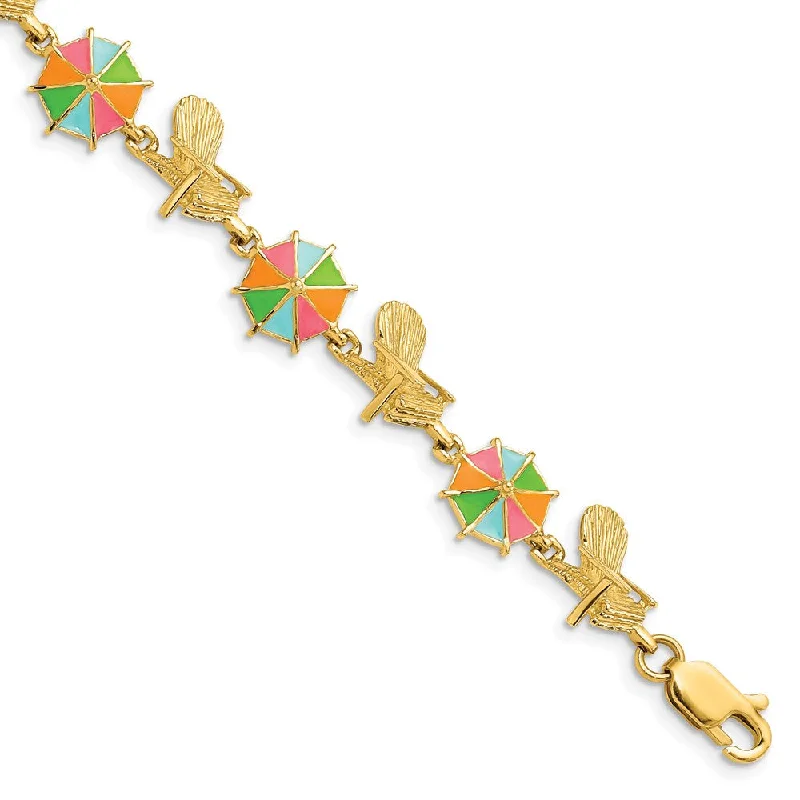 Women’s vintage bracelets-14K W/ Multi-Color Enamel Beach Chair and Umbrella Bracelet-WBC-FB1567-7.25