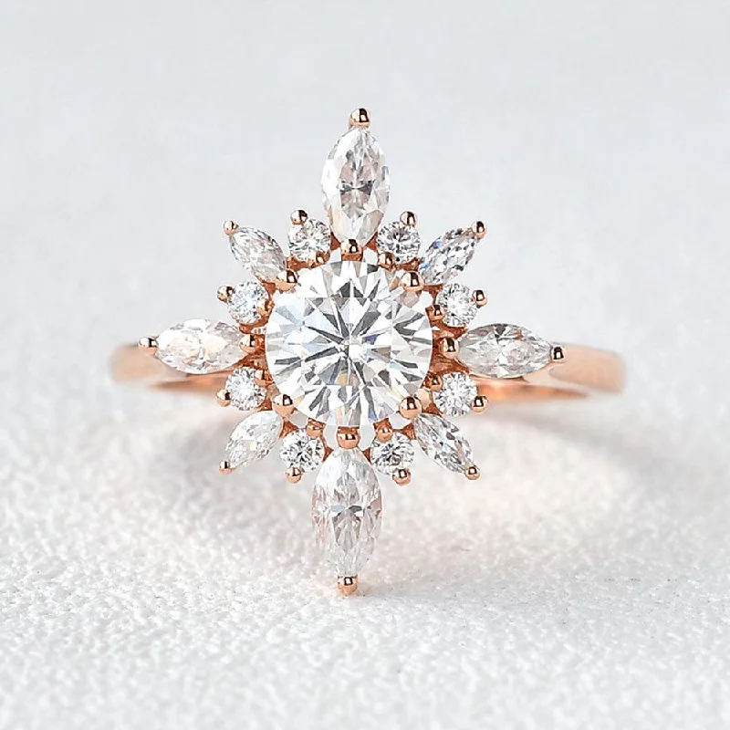 Women’s chunky rings-1.0ct Moissanite Floral Vintage Halo Ring