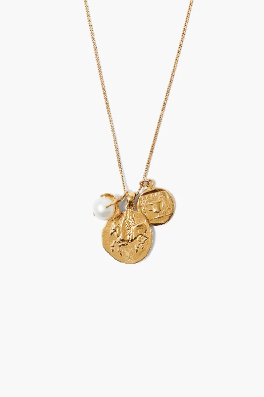 Women’s dainty necklaces-Pegasus Charm Necklace Gold Mix