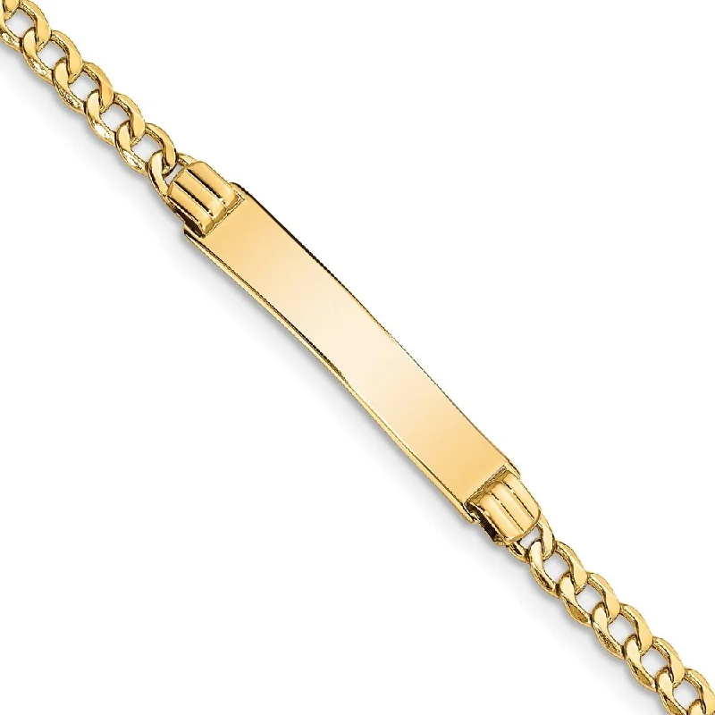 Women’s birthstone bracelets-14k Yellow Gold 5mm Semi-Solid Polished Cuban ID Bracelet, 7"