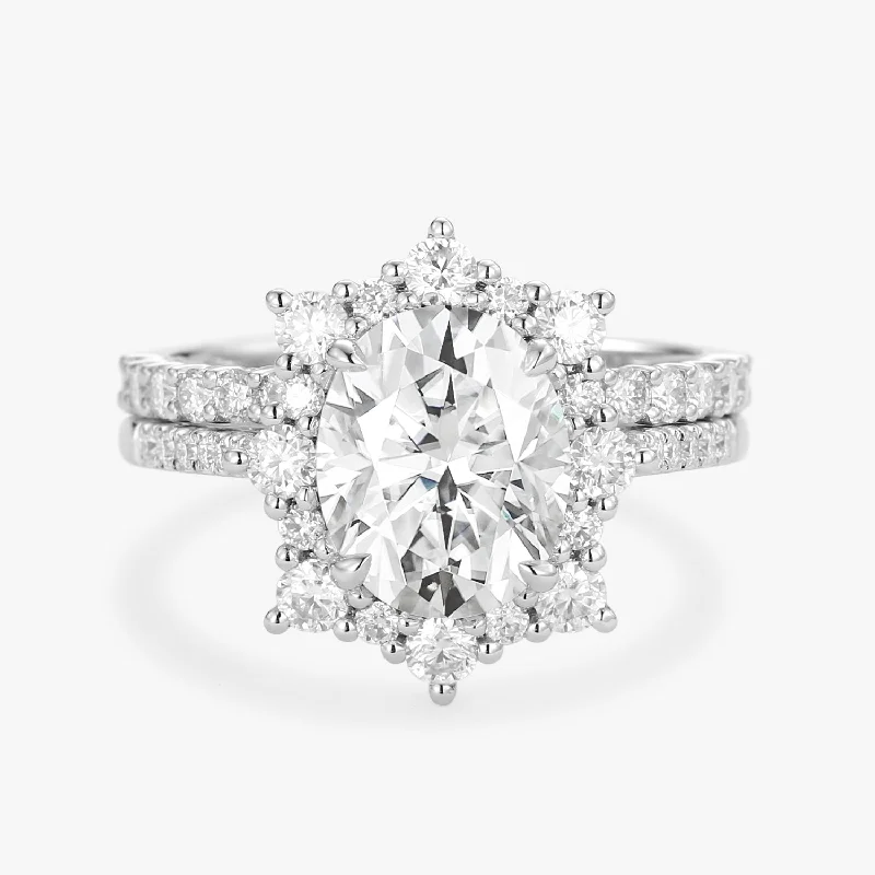 Women’s statement rings-4.0ct Oval Moissanite Cluster Ring Set 2pcs