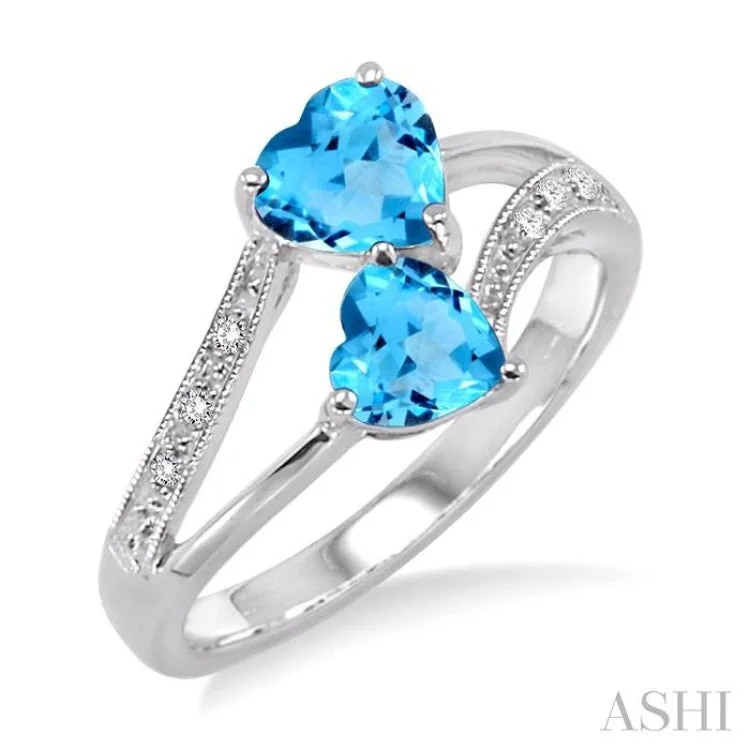 Women’s stackable wedding rings-5&6 mm Heart Shape Blue Topaz and 1/50 Ctw Single Cut Diamond Ring in Sterling Silver