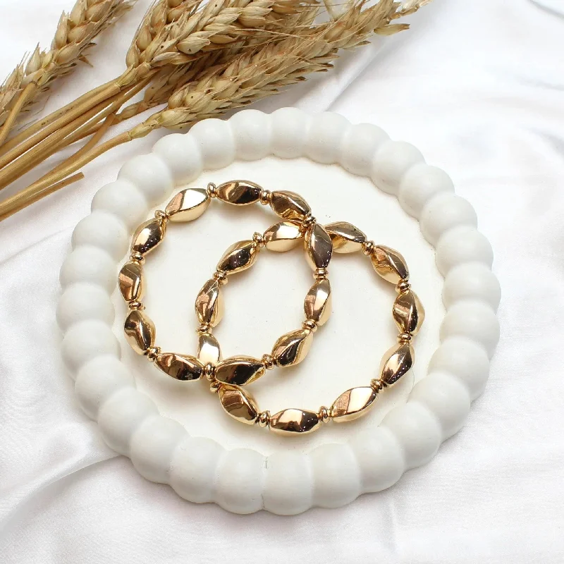 Women’s pearl bangles-TFC Cylinder Beads Gold Plated Stacked Bracelet (Set of 2)